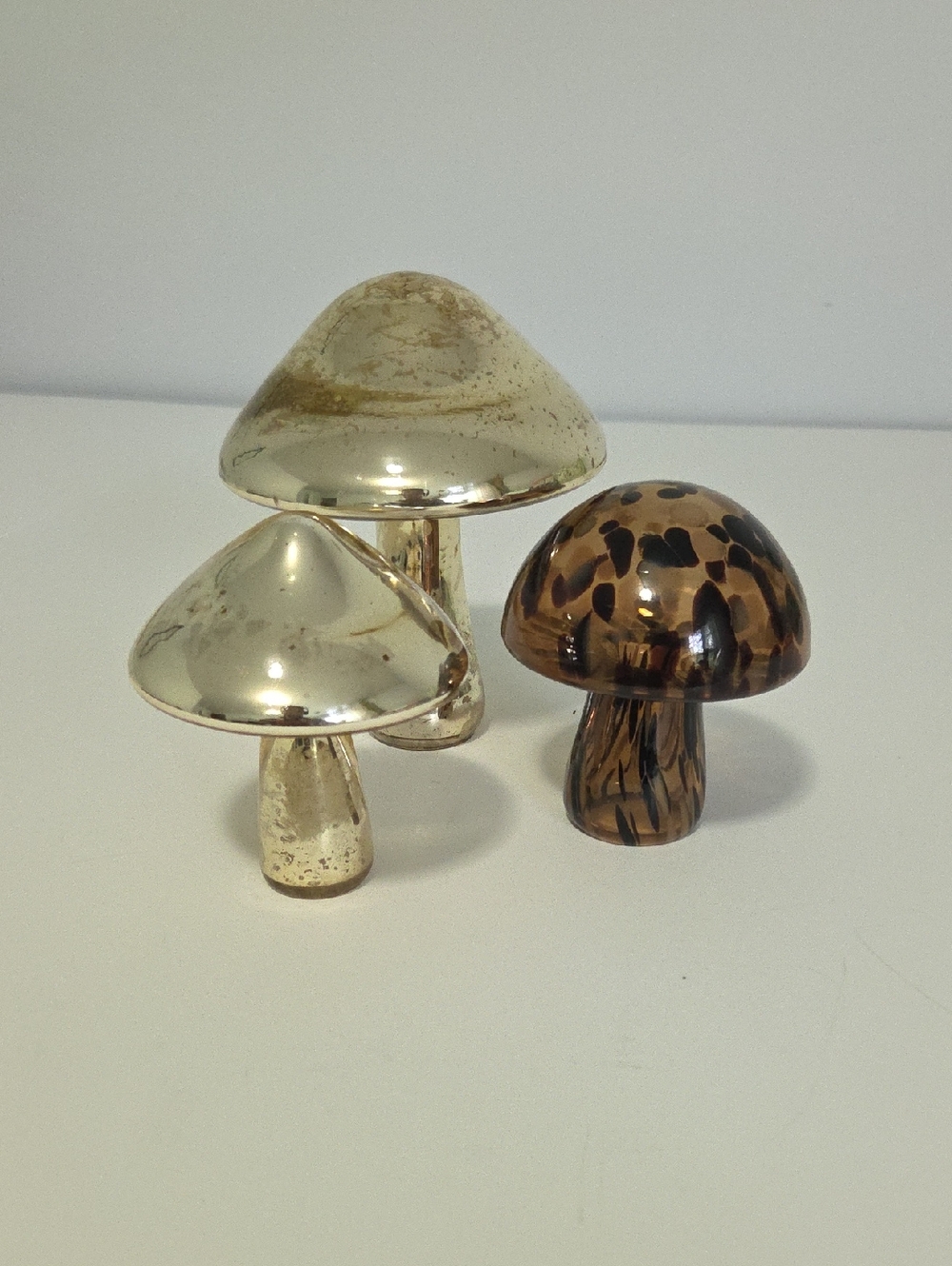 Set of 3 Decorative Mushroom Figurines - Goldish/Silver Textured & Tortoiseshell